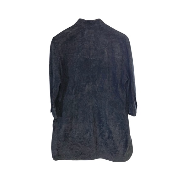 Tristan Black Suede Leather Button Down Jacket / Dress / Tunic / Shirt - Size L - Picture 4 of 12